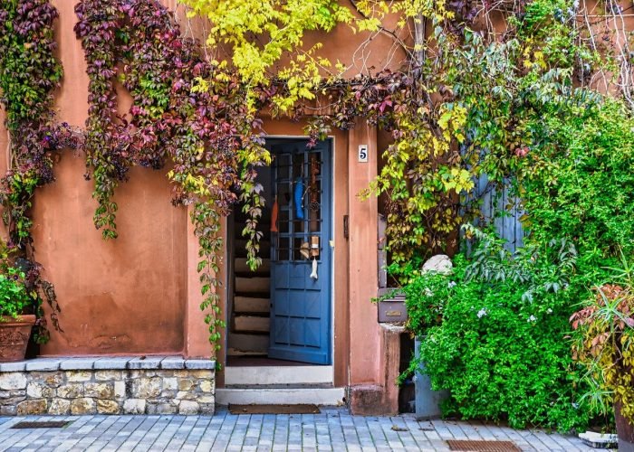 door, building, vegetation